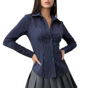 Stipred Front Button Long Sleeve Casual Shirt for Women's & Girl's